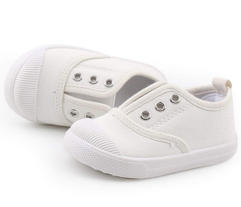 DADAWEN Boy's Girl's Candy Color Canvas Slip-On Lightweight Sneakers Cute Casual Running Shoes White US Size 8 M Toddler - Image 3